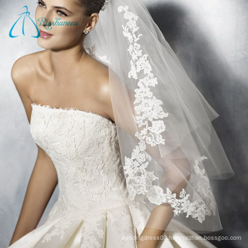 Court Train Strapless Lace Appliques Satin A Line Wedding Dresses